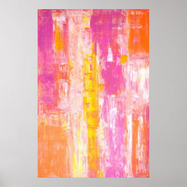 Poster 'Candy Land' Art Abstrait rose et orange (Devant)