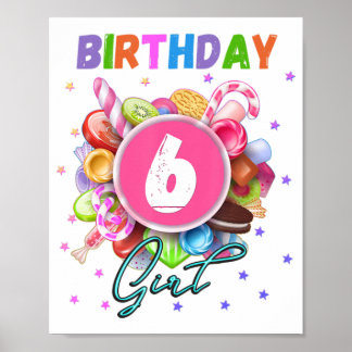 Poster Candy Land Fête d'anniversaire Fille 6 ans