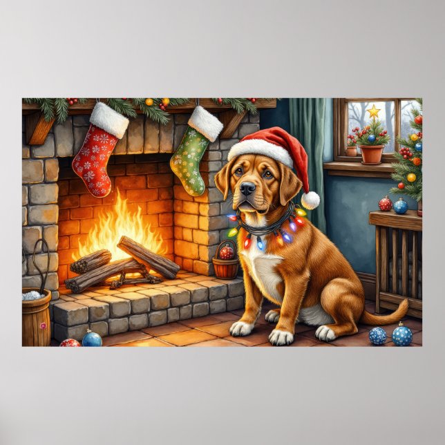 Poster Cane Corso Fireplace with Christmas Lights (Devant)