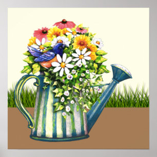 Poster Canette d'eau avec Fleurs sauvages