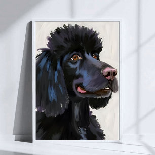 Poster Caniche noir   Animal en aquarelle