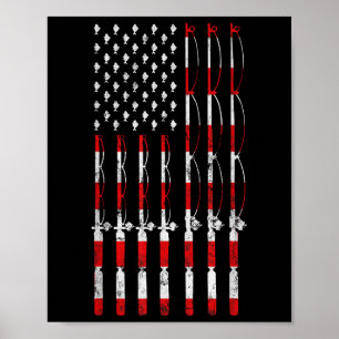 Poster Canne à pêche américaine drapeau Usa patriotique p