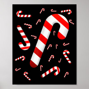 Poster Canne de bonbons joyeuse et brillante rouge et bla