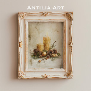 Poster Canne de Noël rustique peinture de la vie morte