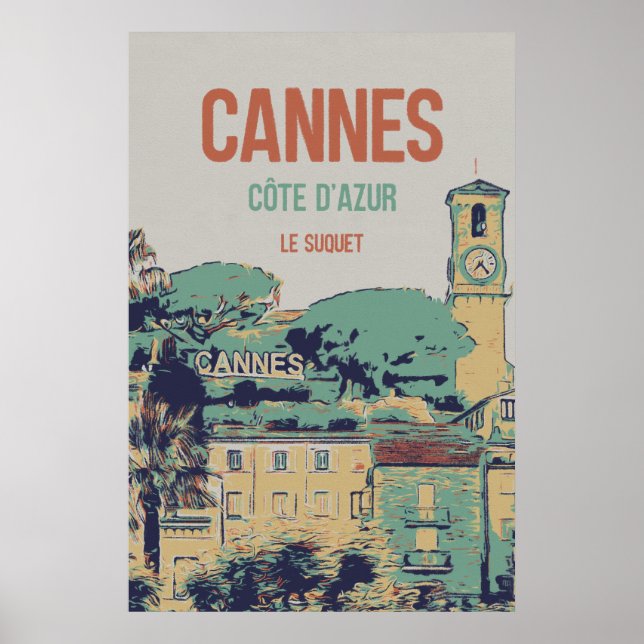 Poster Cannes Côte d'Azur Le Suquet illustration France P (Devant)