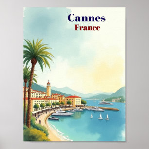 Poster Cannes France Vintage Lieu de Voyage Célèbre