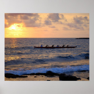Poster Canoë Hawaiian Outrigger au coucher du soleil 20 x