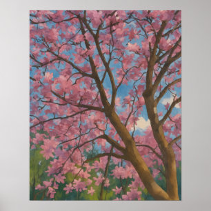 Poster Canopée de printemps - Arbre en fleurs et peinture
