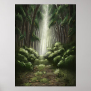 Poster Canopée enchantée : Forêt verte foncée et