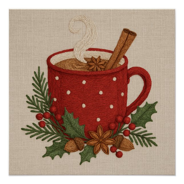 Poster Caoutchouc de Noël de broderie rustique avec canne (Devant)