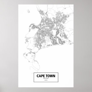 Poster Cap, Afrique du Sud (noir sur blanc)