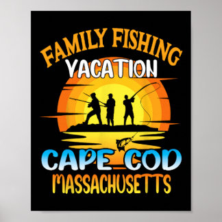 Poster Cape Cod Machusetts Famille Pêche Coucher du solei
