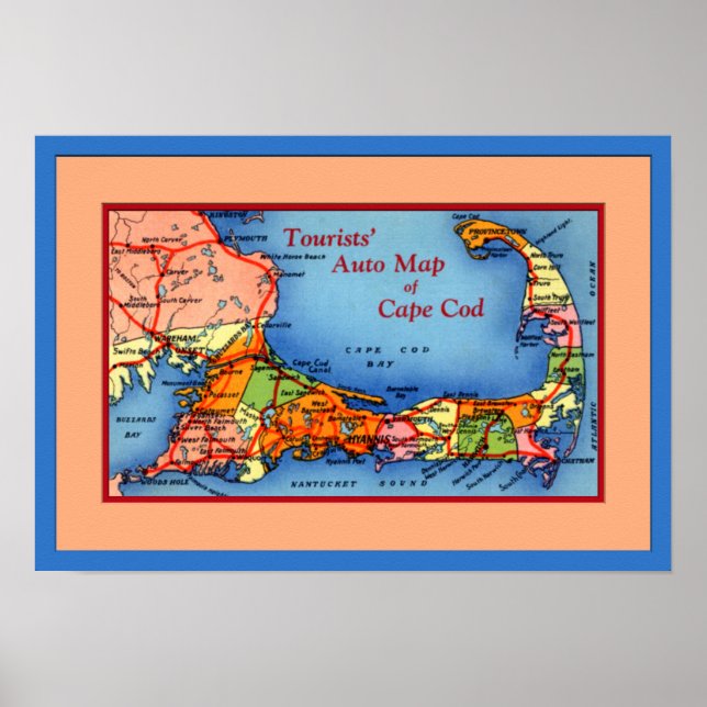 Poster Cape Cod Massachusetts Touristes Carte Automatique (Devant)