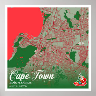 Poster Cape Town - Afrique du Sud Noël Couleur Ville Cart