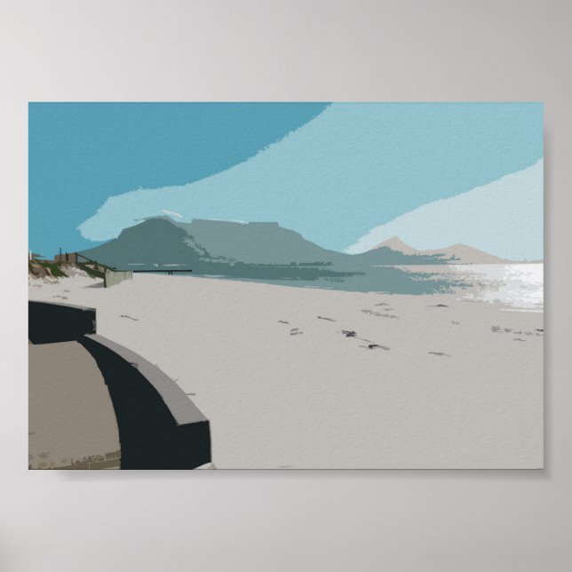 Poster Cape Town Table Mountain Ocean Sketch (Devant)
