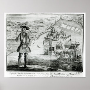 Poster Capitaine Bartholomew Roberts avec deux navires