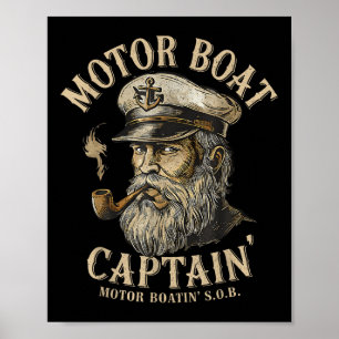 Poster Capitaine de bateau à moteur drôle de bateau ponto