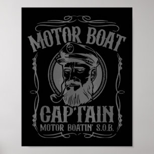 Poster Capitaine de bateau à moteur drôle de bateau ponto