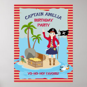 Poster Capitaine de la fête d'anniversaire du bateau pira