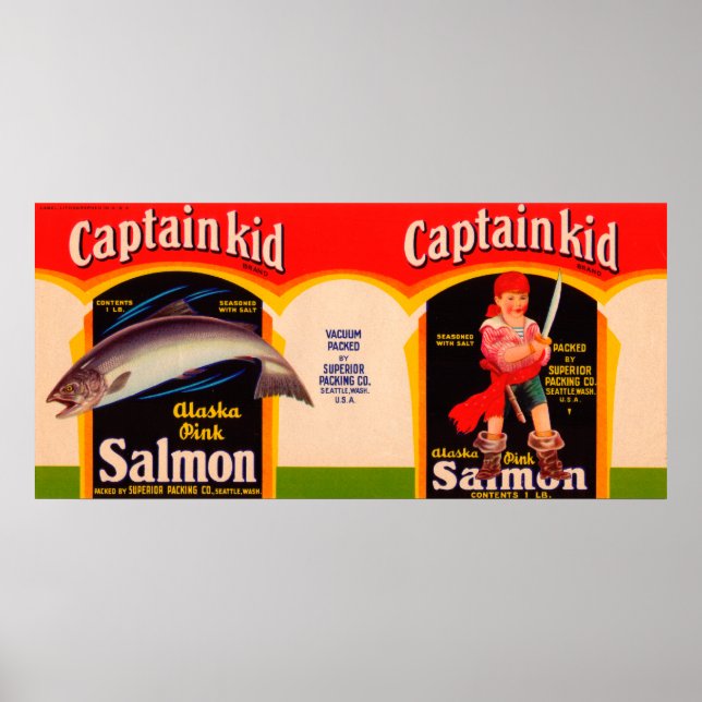 Poster Capitaine Kid Brand Saumon Étiquette - Seattle, WA (Devant)