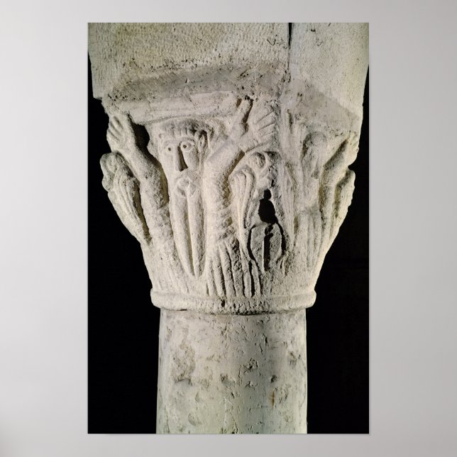 Poster Capitale de colonne avec un homme aux bras levés (Devant)