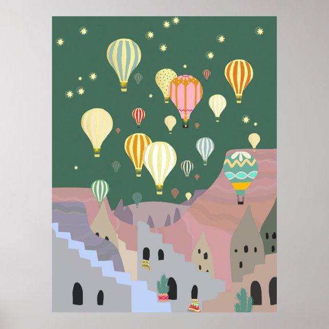 Poster Cappadocia Night Art | Hot Air Balloon Turquie (Devant)