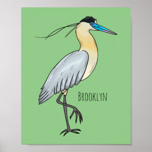 Poster Capped heron bird cartoon illustration