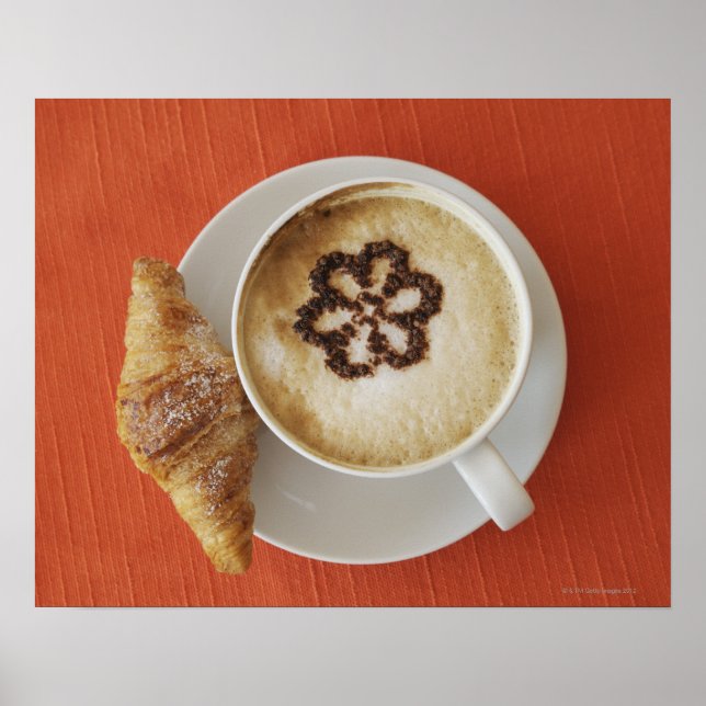 Poster Cappuccino au chocolat et un croissant, Italie (Devant)