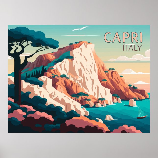 Poster Capri Italie Citron Méditerranée île Rétro (Devant)