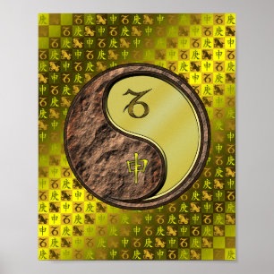 Poster Capricorne et singe métallique