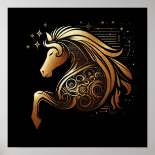 Poster Capricorne Zodiaque Cheval en Or Astrologie