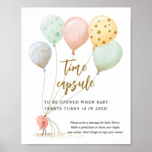 Poster Capsule de temps baby shower d'aquarelle