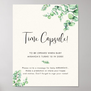 Poster Capsule de temps baby shower de l'eucalyptus du fe