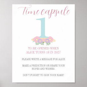 Poster Capsule de temps de 1er anniversaire pastel bleu r