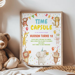 Poster Capsule Temporelle Fête d'Anniversaire Animaux de
