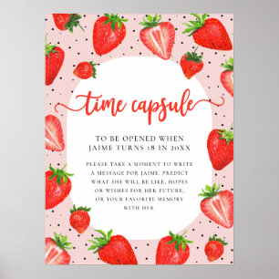 Poster Capsule temps   Anniversaire des fraises roses
