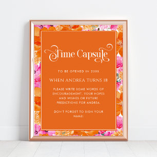 Poster Capsule temps Baby shower rose et orange