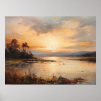 Poster Captivating Sunset Landscape Painting, River lands