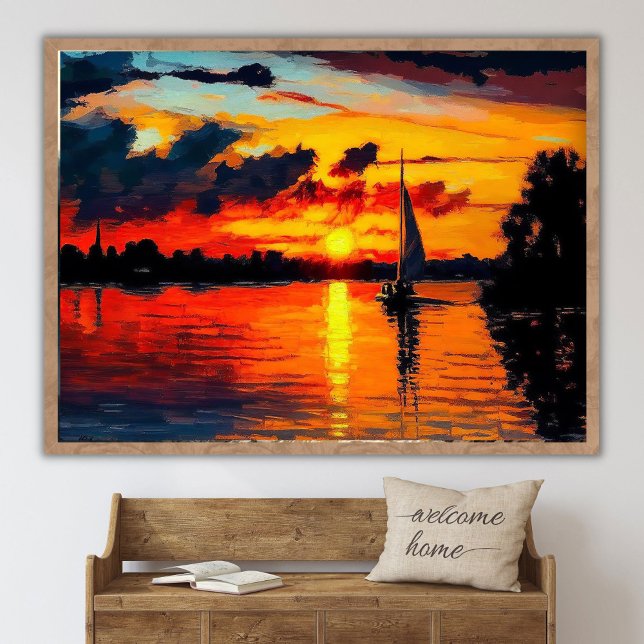 Poster Captivating Sunset Landscape Painting,River landsc (Créateur téléchargé)