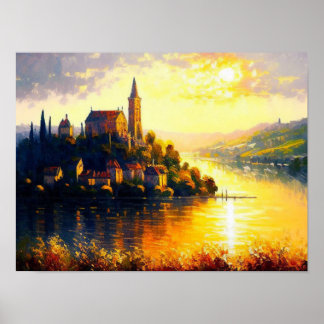 Poster Captivating Sunset Landscape Painting, Vintage Wal