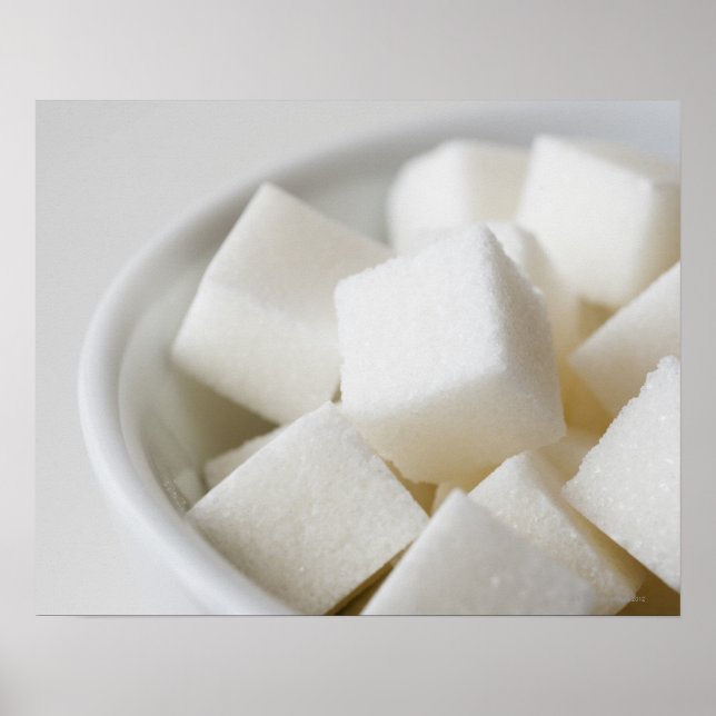 Poster Capture de studio de cubes de sucre dans un bol (Devant)