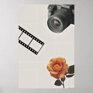 Poster Captured Bloom: Camera, Film & Rose Collage