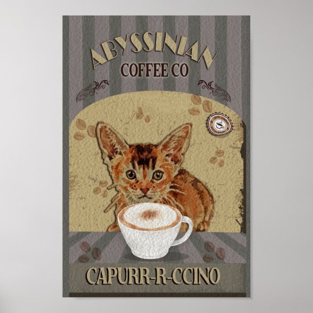 Poster Capurrrccino Abyssinian Cat Vintage (Devant)