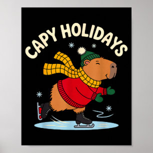 Poster Capy Vacances Patinage Capybara Noël Drôle de Chri