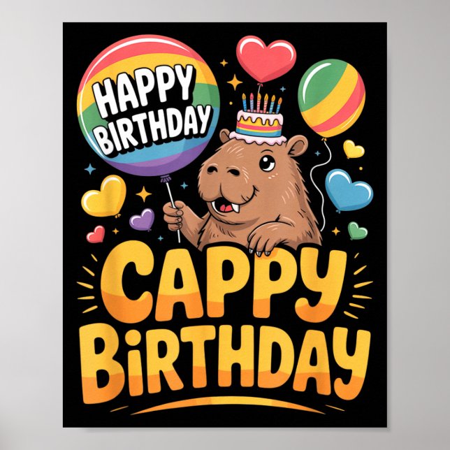 Poster Capybara Animal Lover Fun Cappy Birthday Party Sup (Devant)