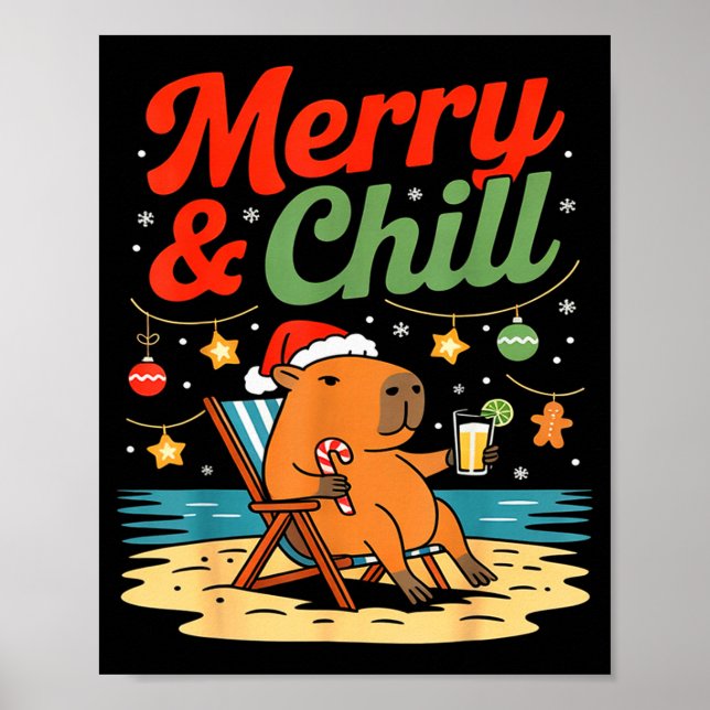 Poster Capybara Christmas Holiday Beach Vibes Merry And C (Devant)