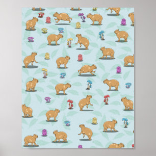 Poster Capybara et mushroom pattern