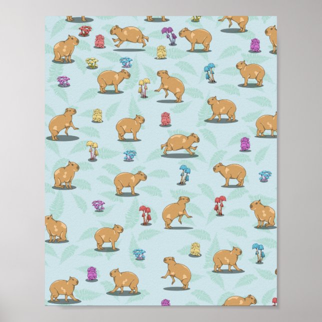 Poster Capybara et mushroom pattern (Devant)