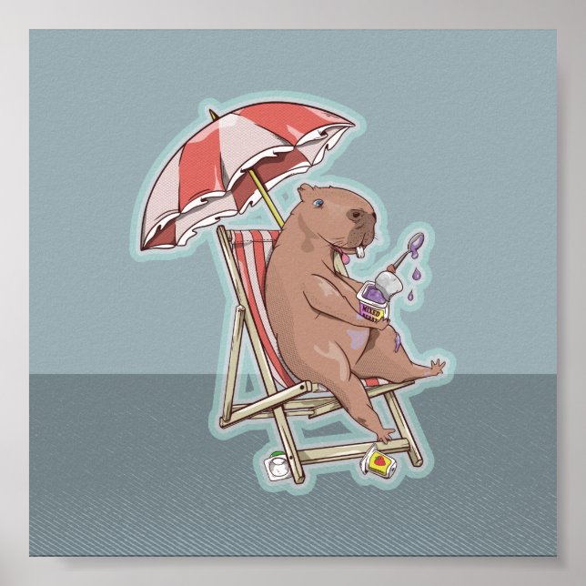 Poster Capybara Manger Yogourt (Devant)