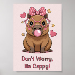 Poster Capybara Mignon avec Lunettes et Bubble Gum